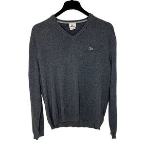 Lacoste Men's Large FR 6 Gray V-Neck Pullover Long Sleeve Logo Sweater